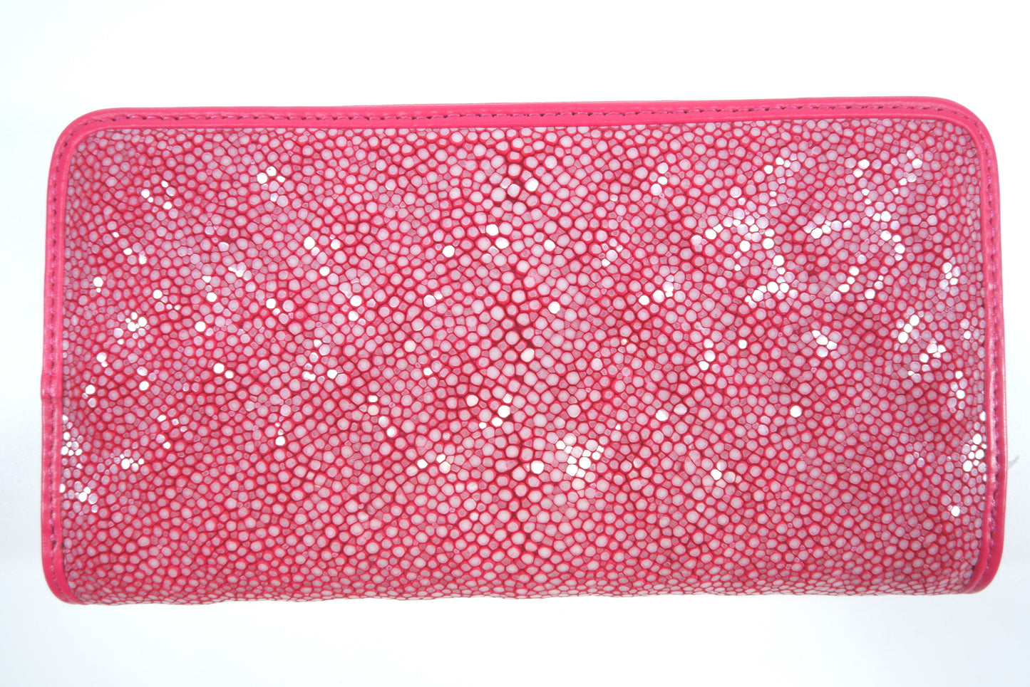 Genuine Polished Stingray Skin Leather Embossed Zip Around Clutch Wallet Purse