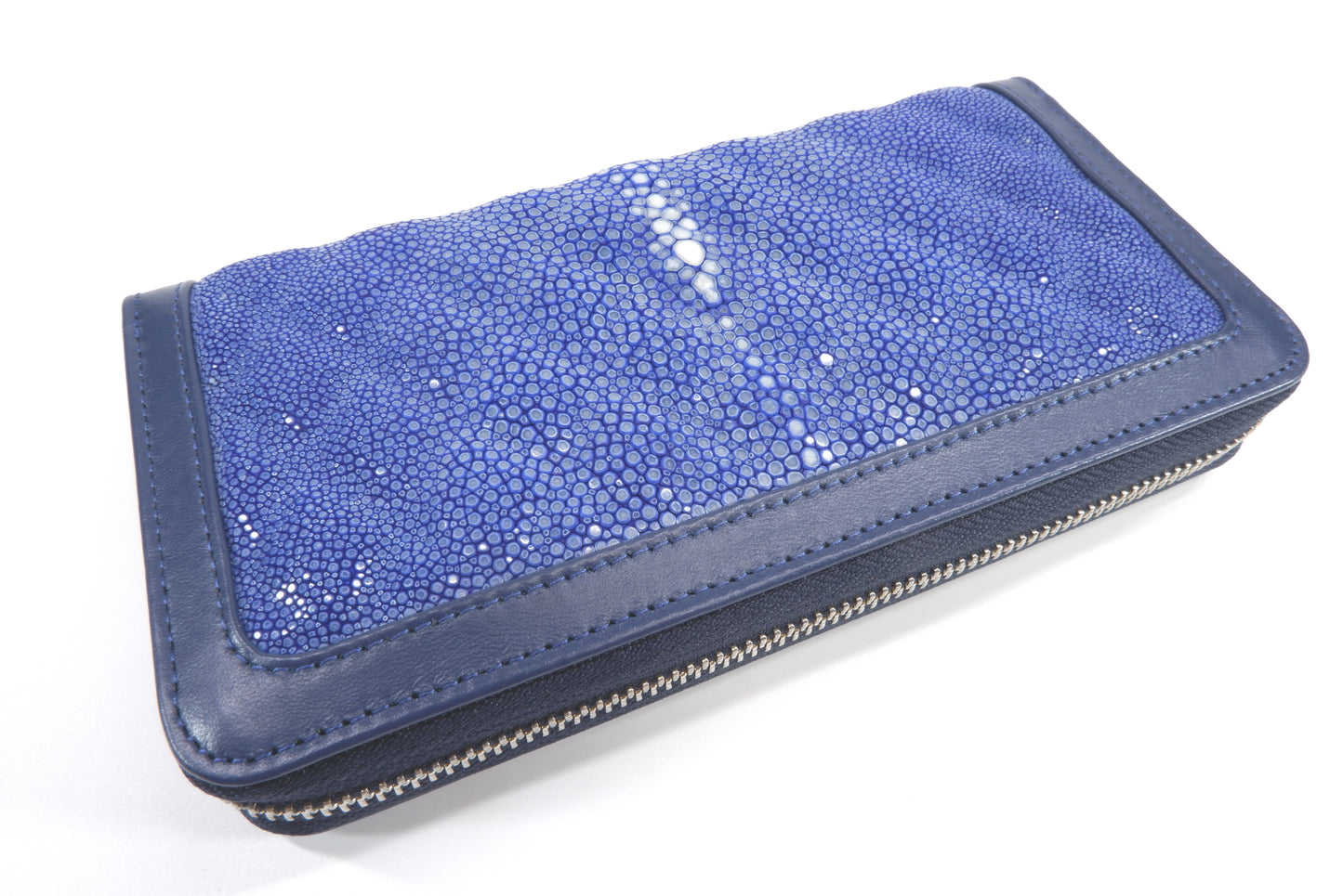 Genuine Polished Stingray Skin Leather Embossed Zip Around Clutch Wallet Purse