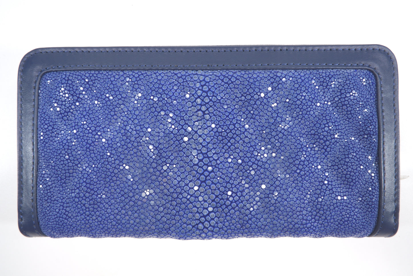 Genuine Polished Stingray Skin Leather Embossed Zip Around Clutch Wallet Purse