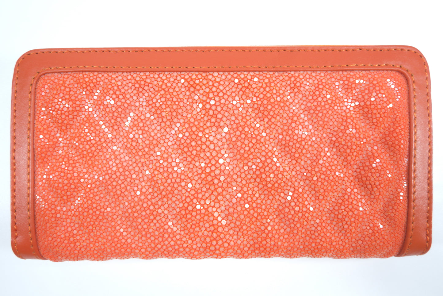 Genuine Polished Stingray Skin Leather Embossed Zip Around Clutch Wallet Purse