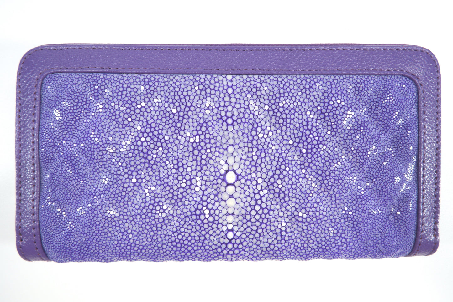 Genuine Polished Stingray Skin Leather Embossed Zip Around Clutch Wallet Purse