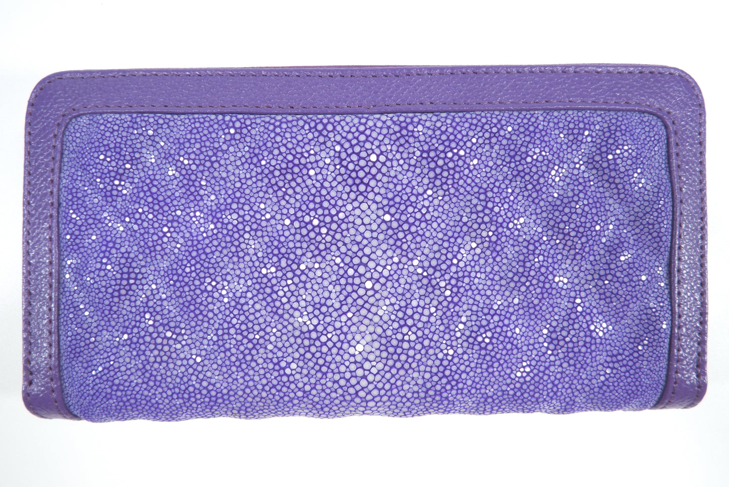 Genuine Polished Stingray Skin Leather Embossed Zip Around Clutch Wallet Purse