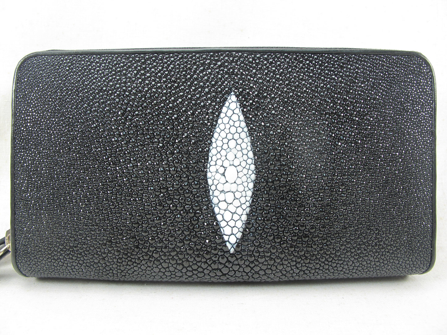 Genuine Stingray Skin Leather Double Zip Around Wristlet Clutch Wallet Purse