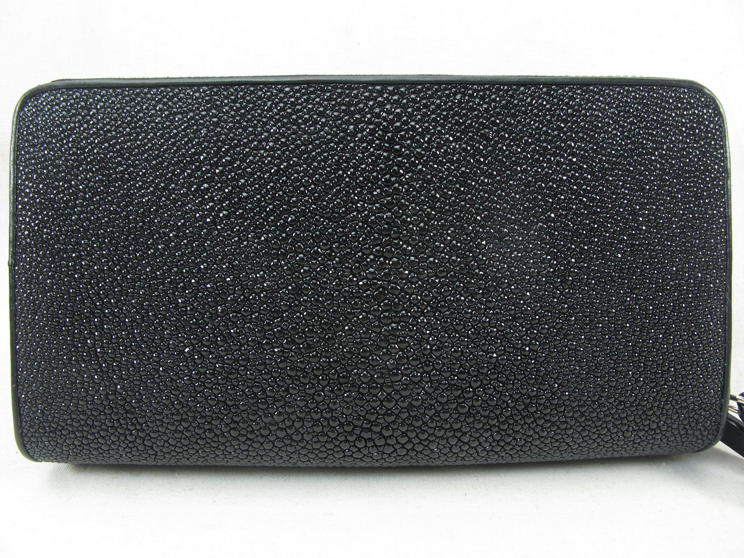 Genuine Stingray Skin Leather Double Zip Around Wristlet Clutch Wallet Purse