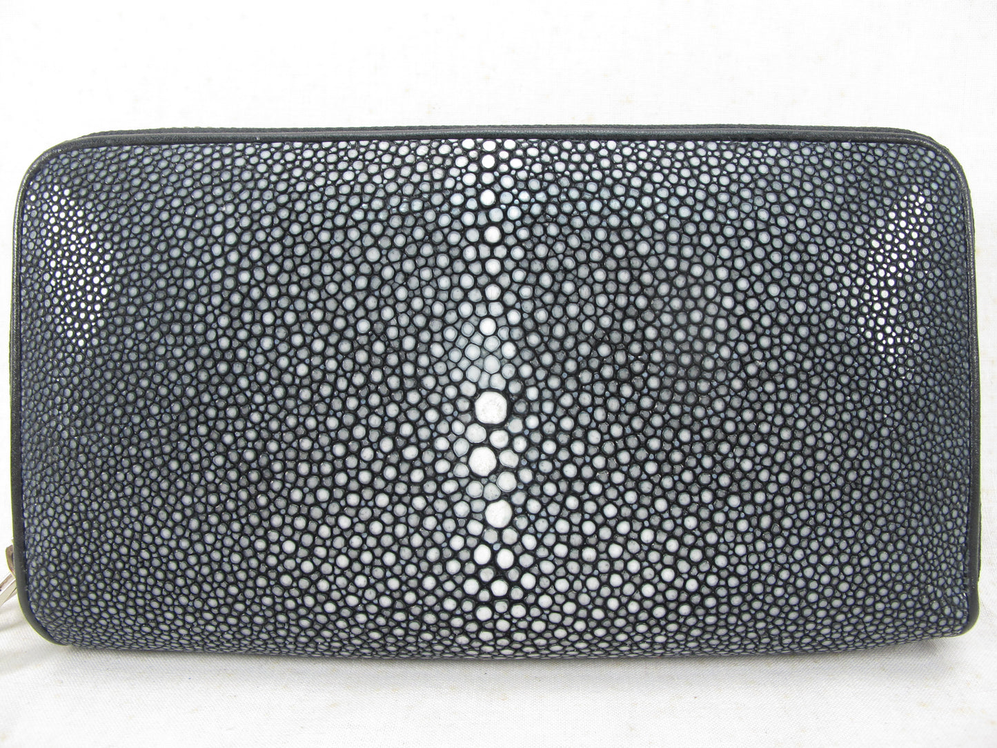 Genuine Polished Stingray Skin Leather Double Zip Around Wristlet Clutch Wallet Purse