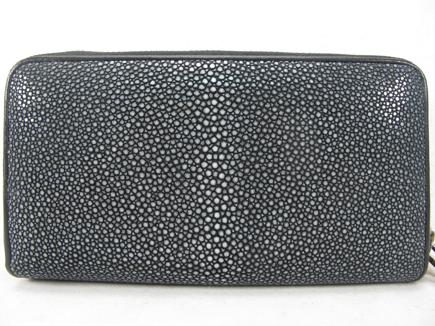 Genuine Polished Stingray Skin Leather Double Zip Around Wristlet Clutch Wallet Purse