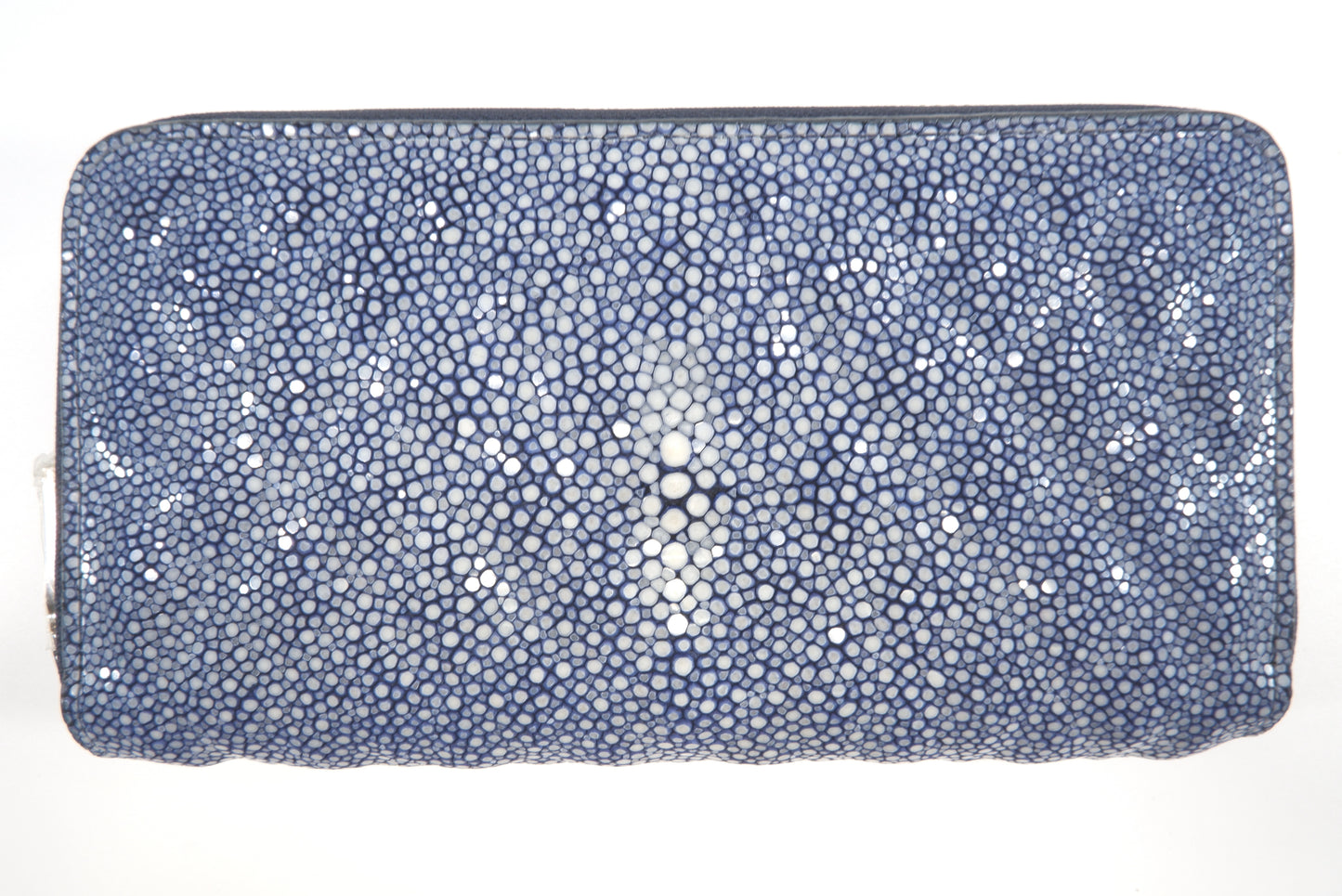 Genuine Polished Stingray Skin Leather Embossed Double Zip Around Clutch Wallet Purse