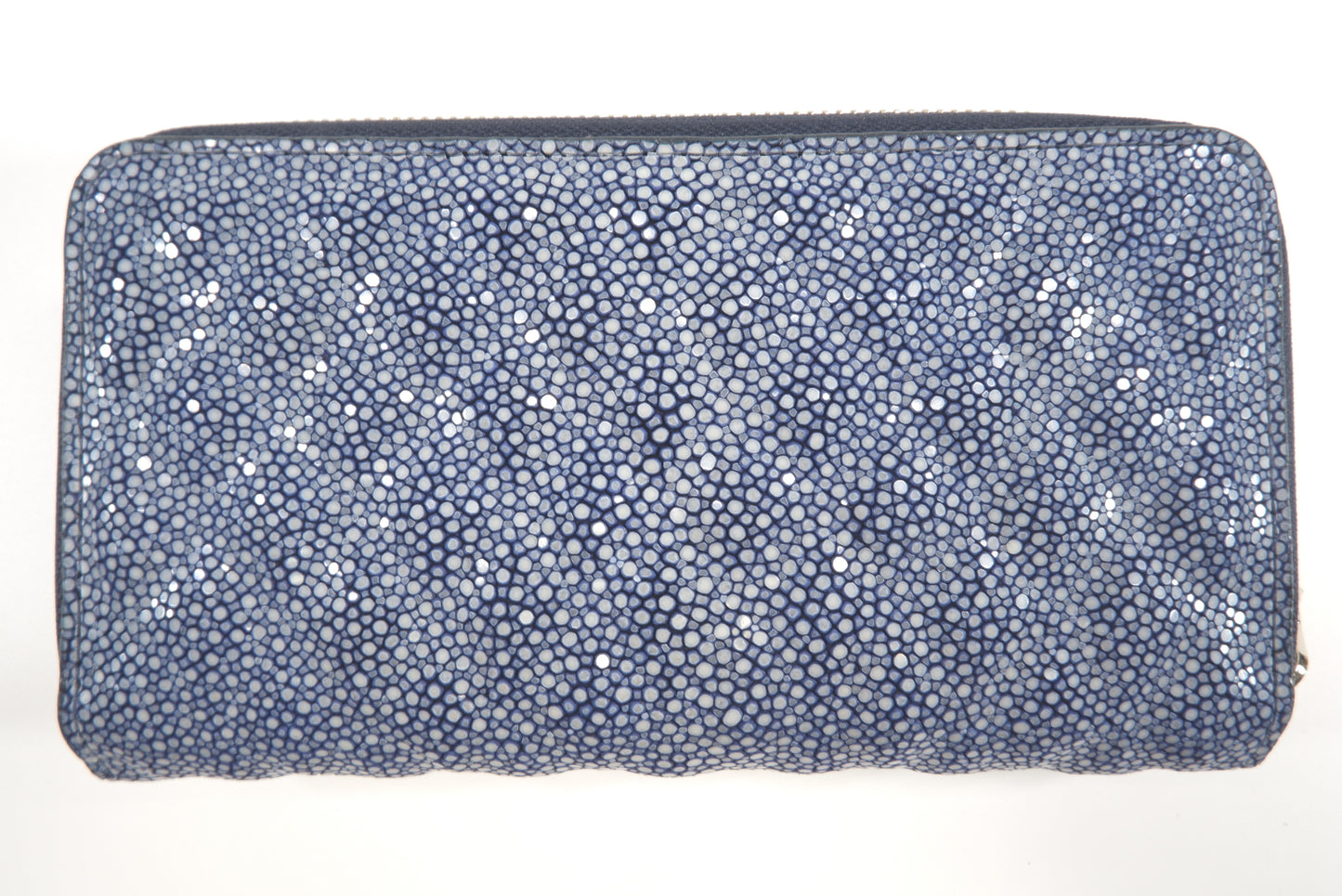 Genuine Polished Stingray Skin Leather Embossed Double Zip Around Clutch Wallet Purse