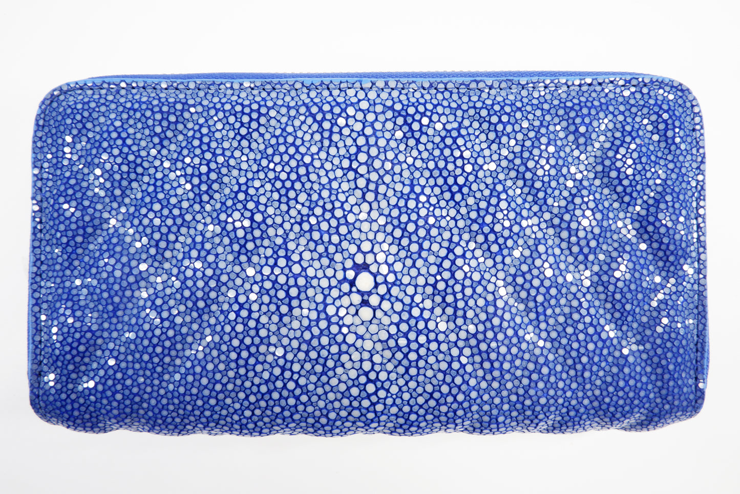 Genuine Polished Stingray Skin Leather Embossed Double Zip Around Clutch Wallet Purse