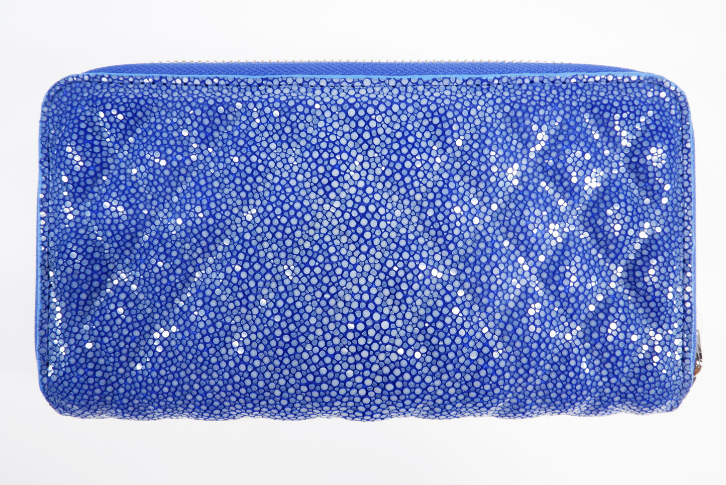 Genuine Polished Stingray Skin Leather Embossed Double Zip Around Clutch Wallet Purse