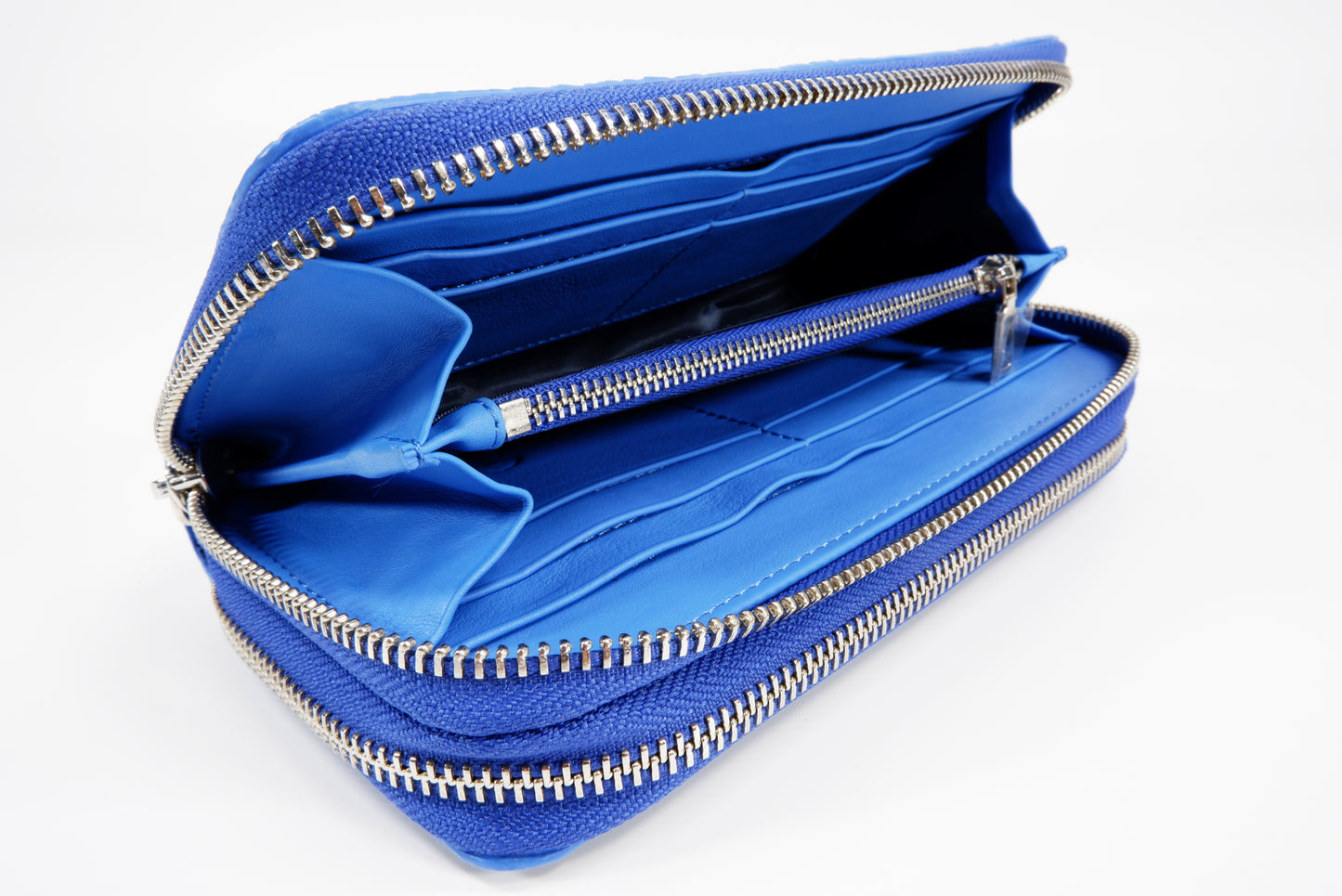 Genuine Polished Stingray Skin Leather Embossed Double Zip Around Clutch Wallet Purse