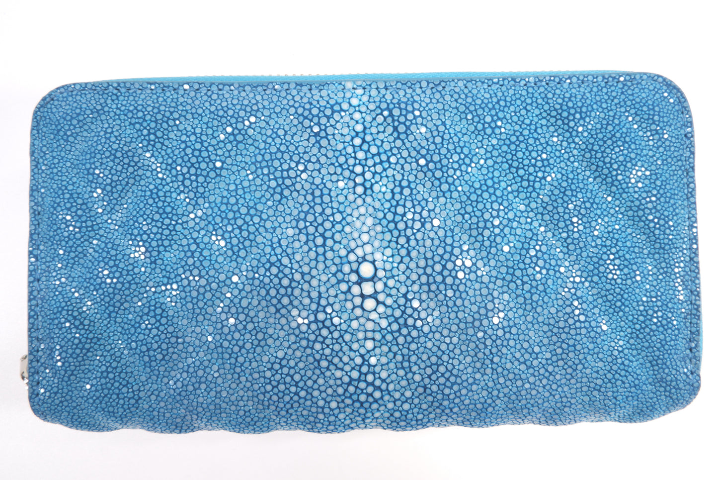 Genuine Polished Stingray Skin Leather Embossed Double Zip Around Clutch Wallet Purse