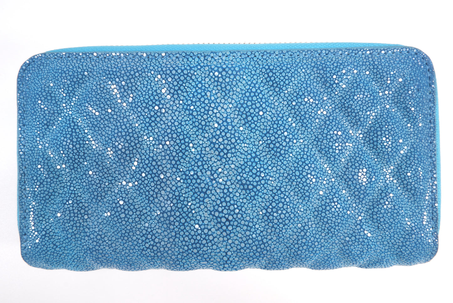 Genuine Polished Stingray Skin Leather Embossed Double Zip Around Clutch Wallet Purse