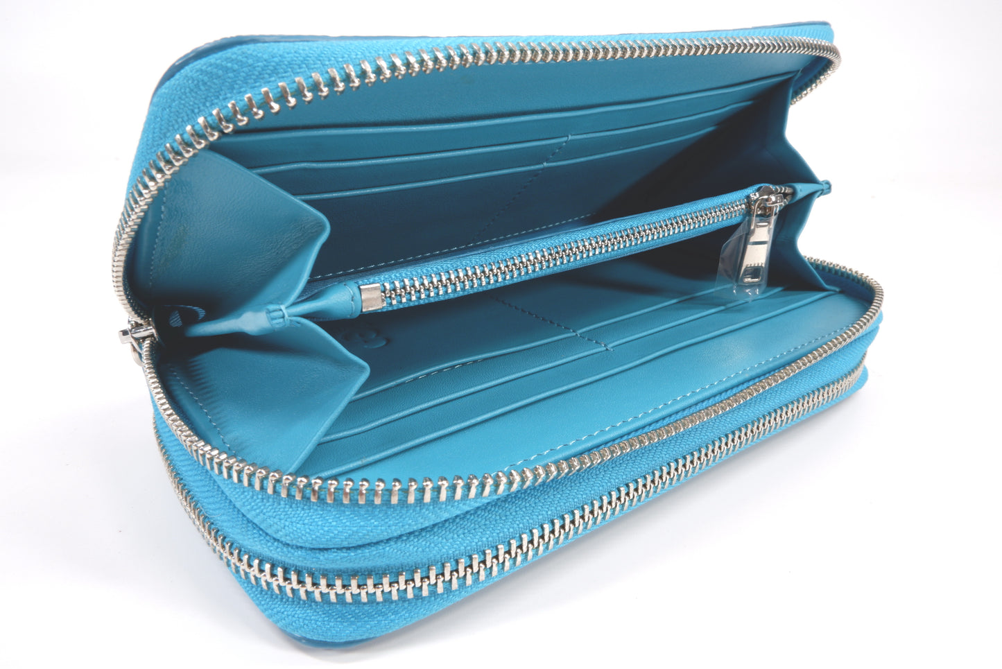 Genuine Polished Stingray Skin Leather Embossed Double Zip Around Clutch Wallet Purse