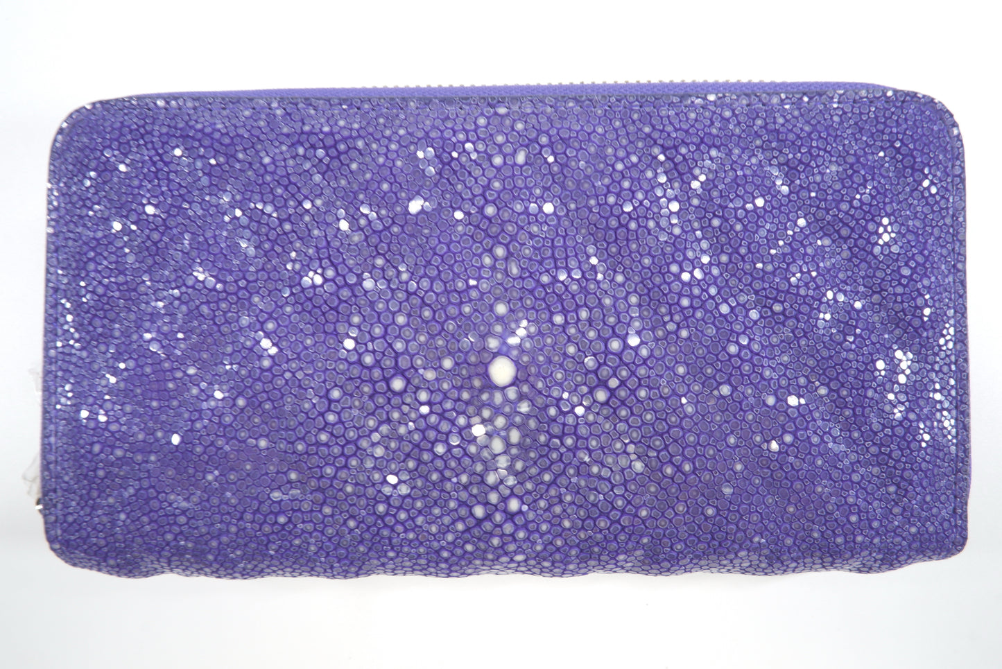 Genuine Polished Stingray Skin Leather Embossed Double Zip Around Clutch Wallet Purse