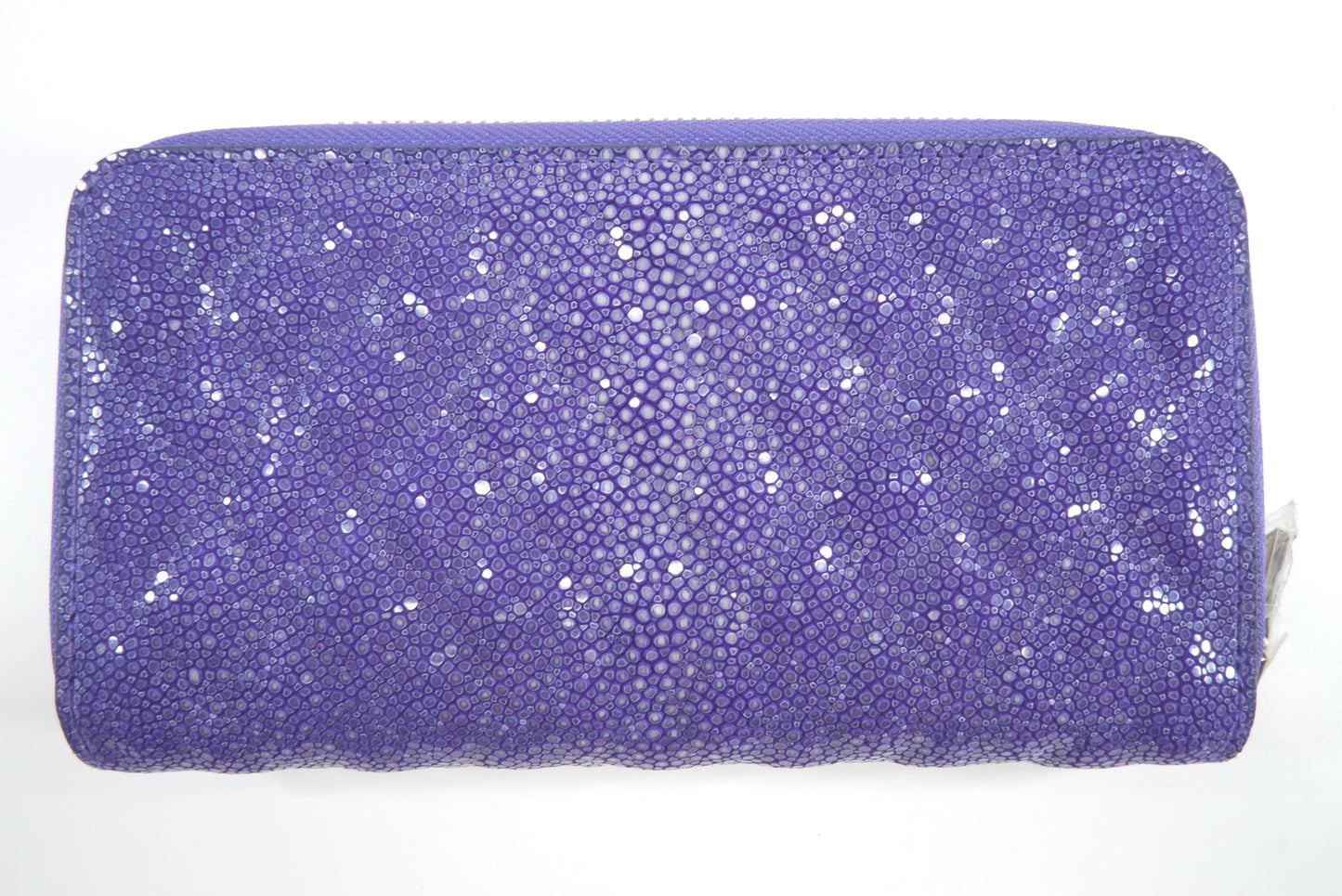 Genuine Polished Stingray Skin Leather Embossed Double Zip Around Clutch Wallet Purse