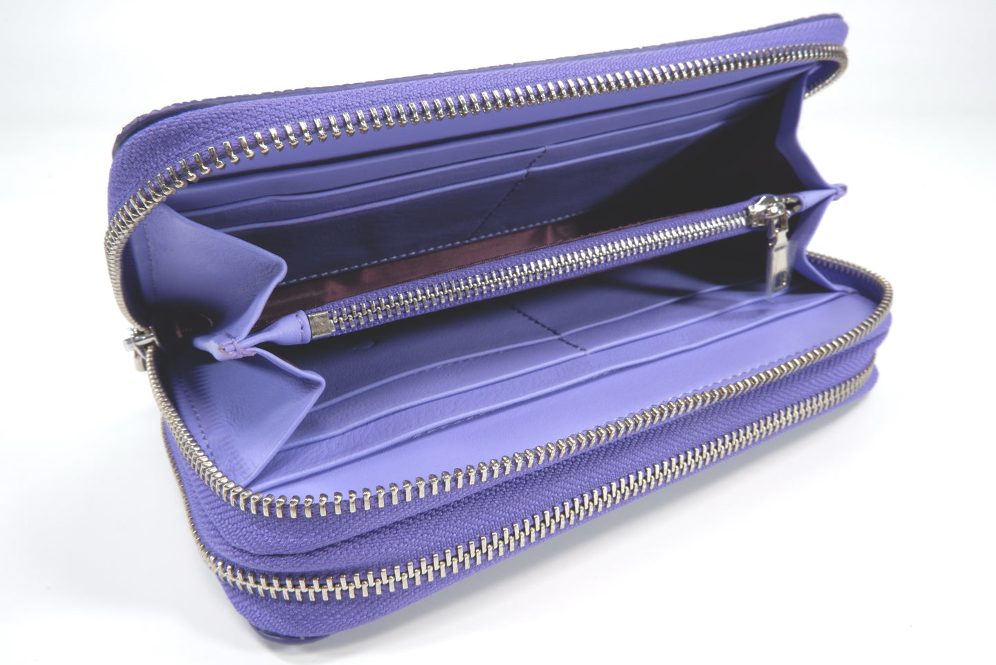 Genuine Polished Stingray Skin Leather Embossed Double Zip Around Clutch Wallet Purse