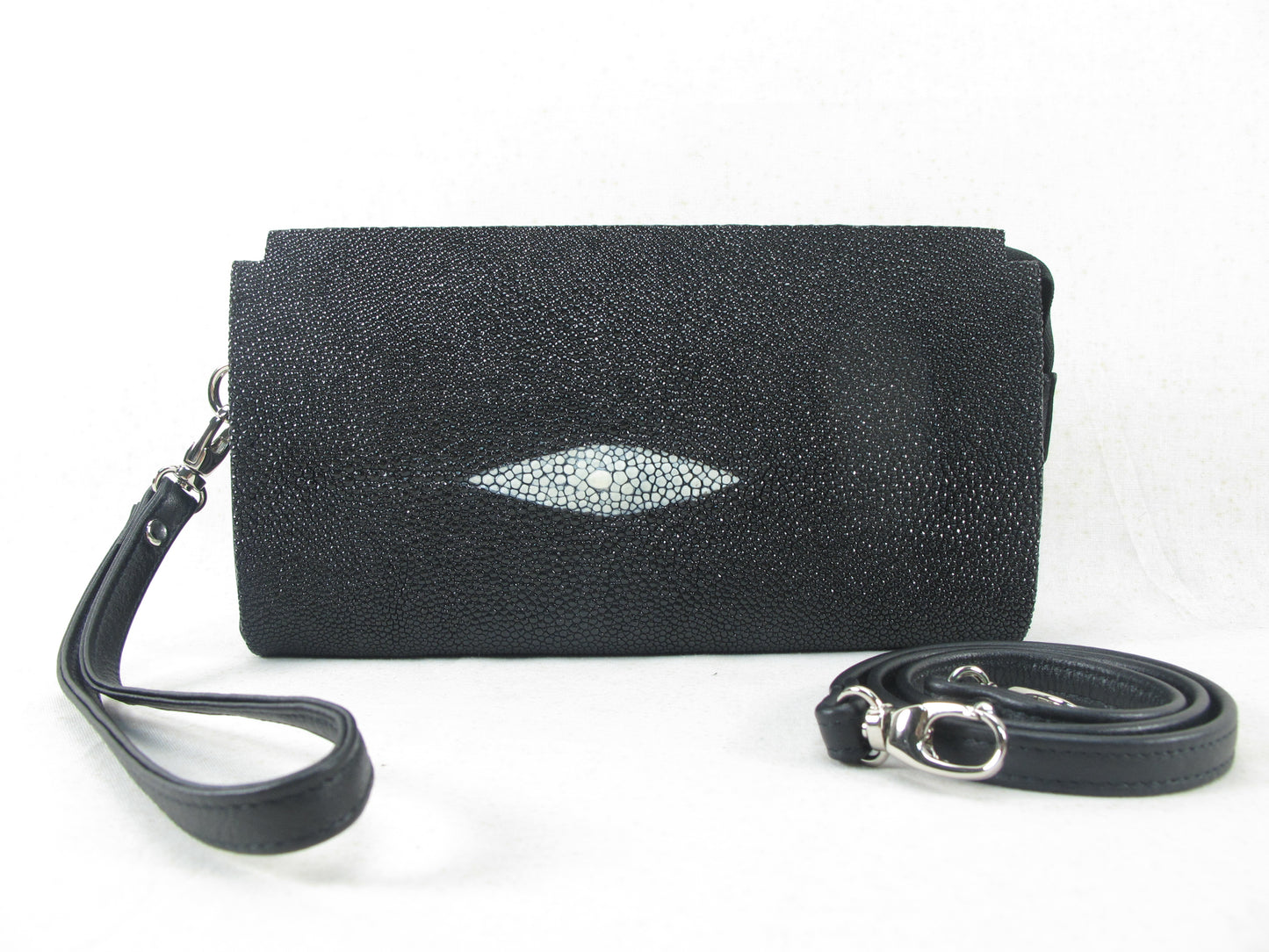 PELGIO Genuine Stingray Skin Leather Small Zip Wrist Clutch & Shoulder Bag Purse