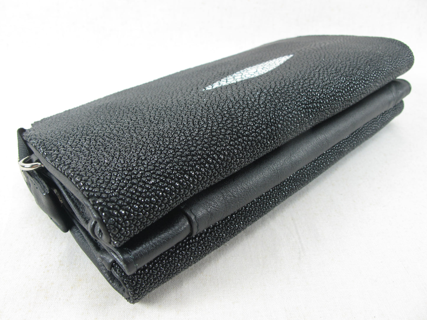 PELGIO Genuine Stingray Skin Leather Small Zip Wrist Clutch & Shoulder Bag Purse