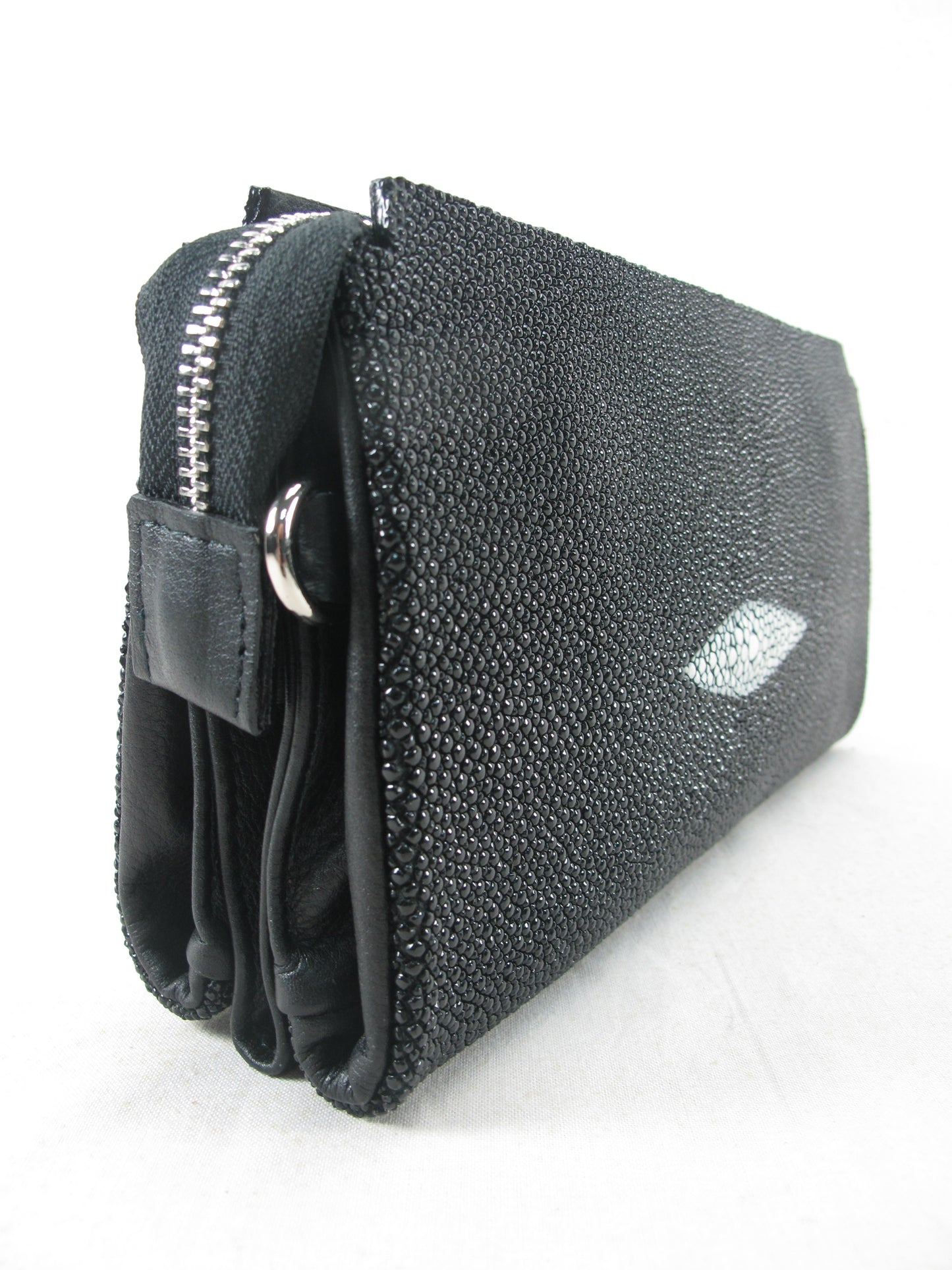 PELGIO Genuine Stingray Skin Leather Small Zip Wrist Clutch & Shoulder Bag Purse