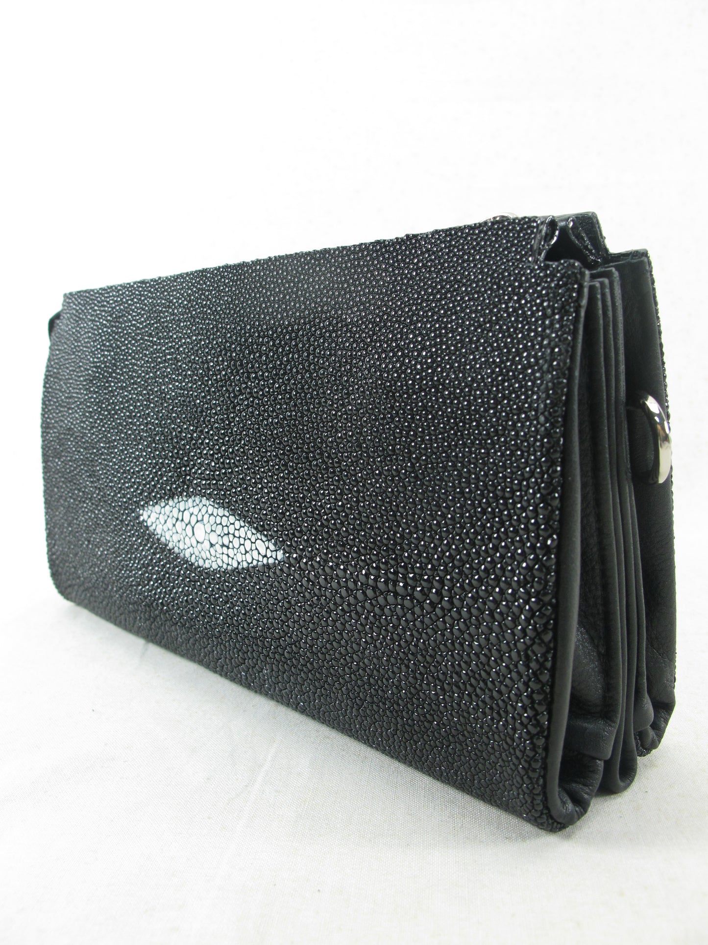 PELGIO Genuine Stingray Skin Leather Small Zip Wrist Clutch & Shoulder Bag Purse