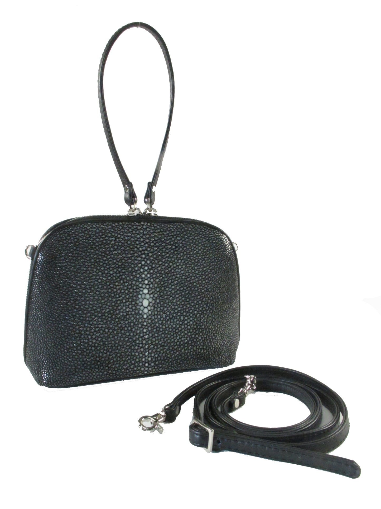 PELGIO Genuine Polished Stingray Skin Leather Women's Zip Wristbag & Shoulderbag Purse