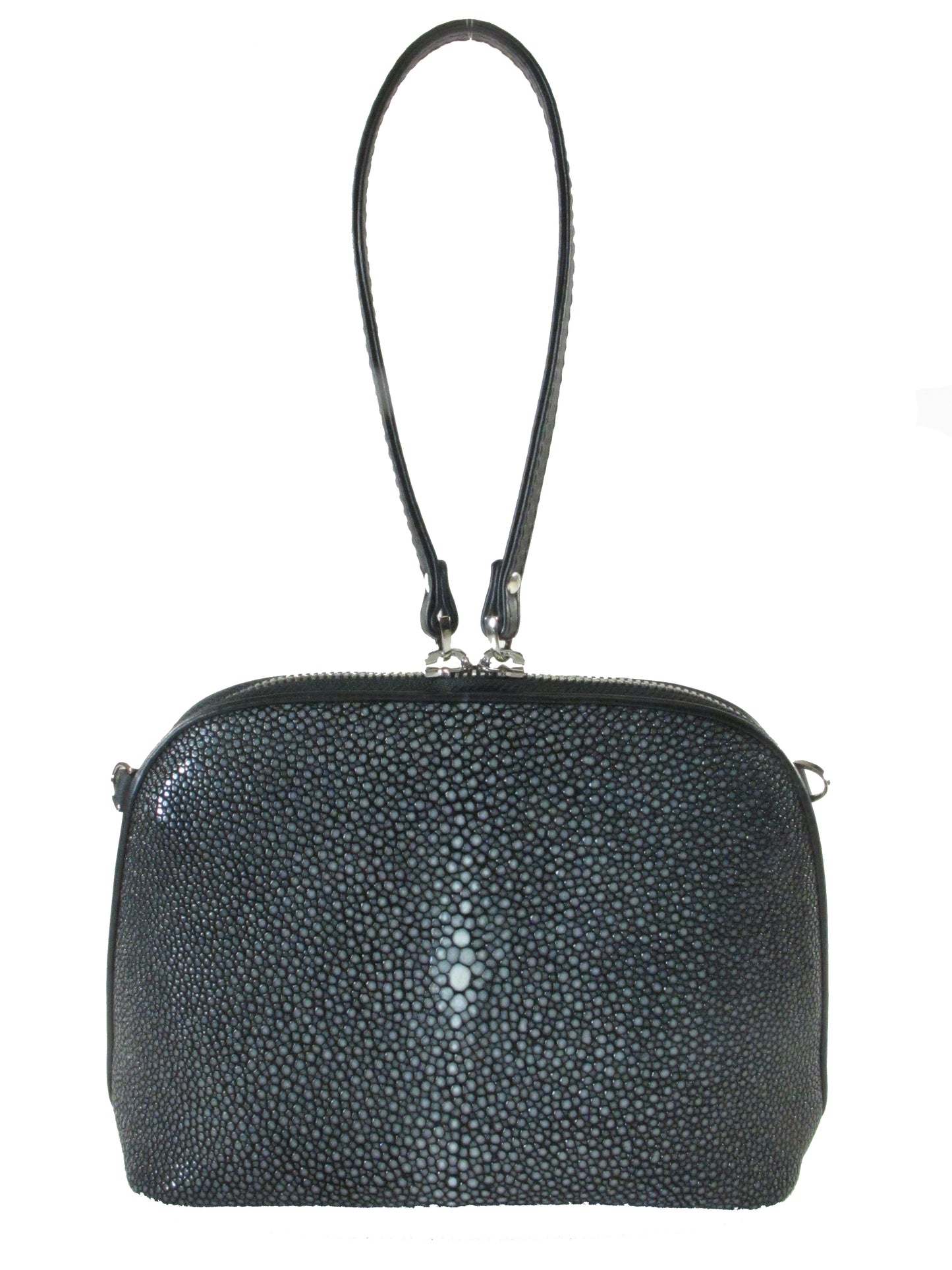 PELGIO Genuine Polished Stingray Skin Leather Women's Zip Wristbag & Shoulderbag Purse