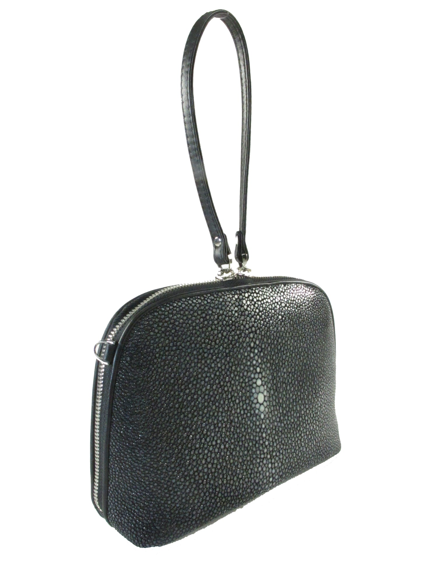 PELGIO Genuine Polished Stingray Skin Leather Women's Zip Wristbag & Shoulderbag Purse