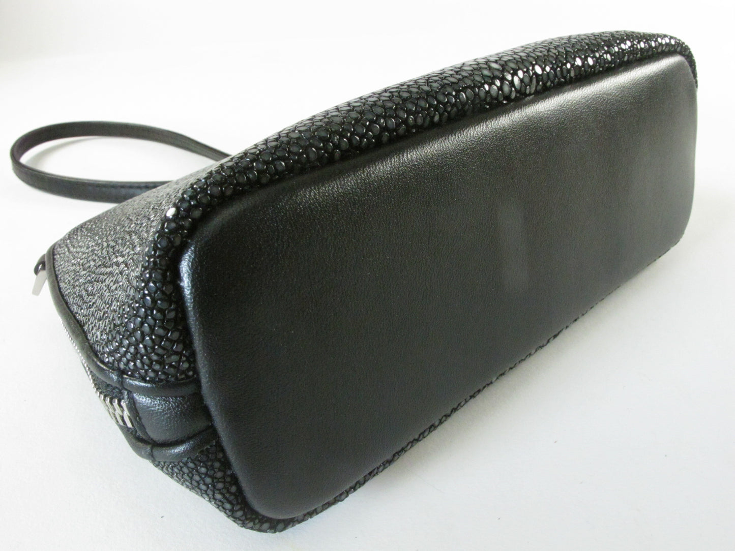 PELGIO Genuine Polished Stingray Skin Leather Women's Zip Wristbag & Shoulderbag Purse