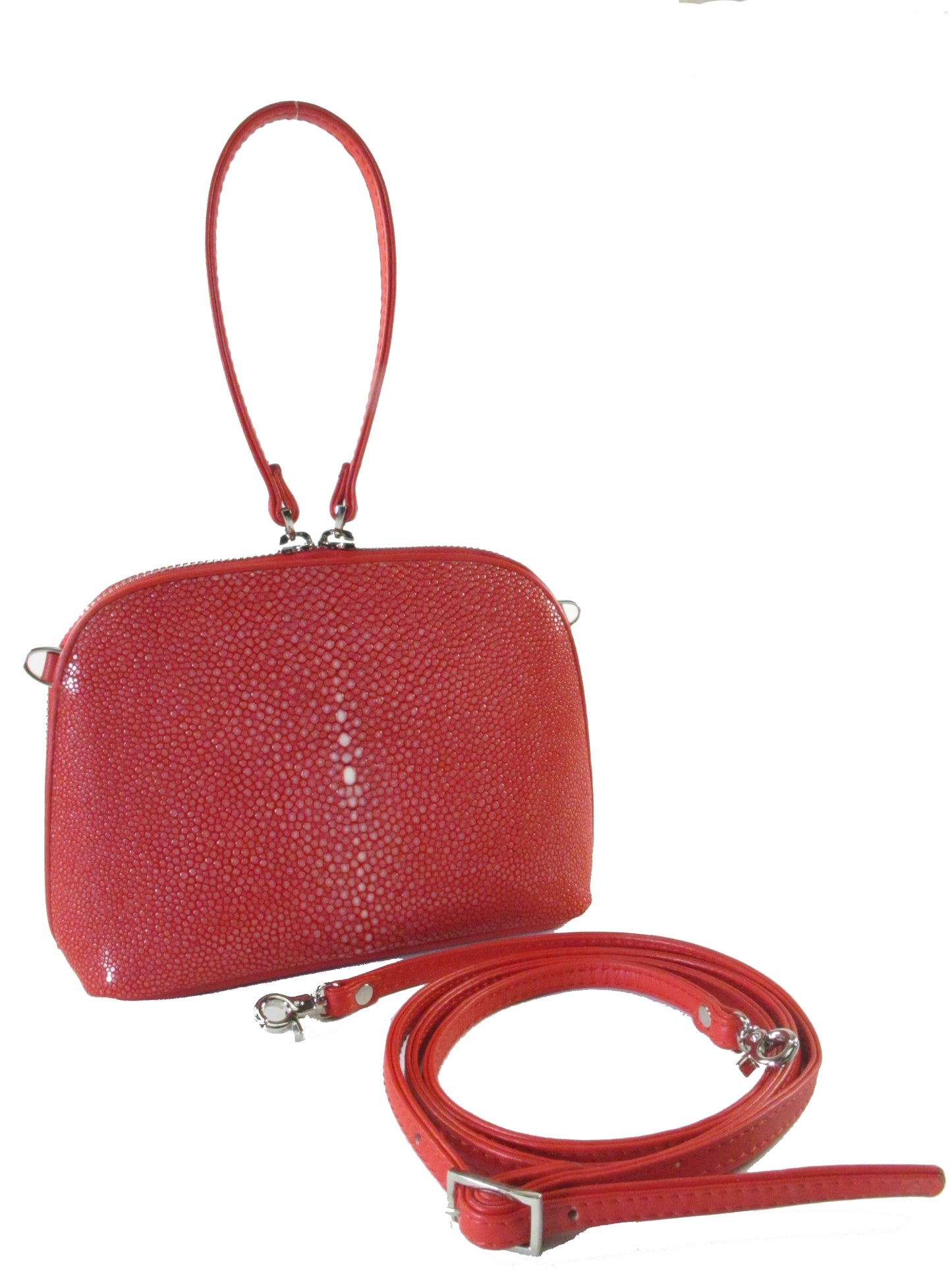 PELGIO Genuine Polished Stingray Skin Leather Women's Zip Wristbag & Shoulderbag Purse