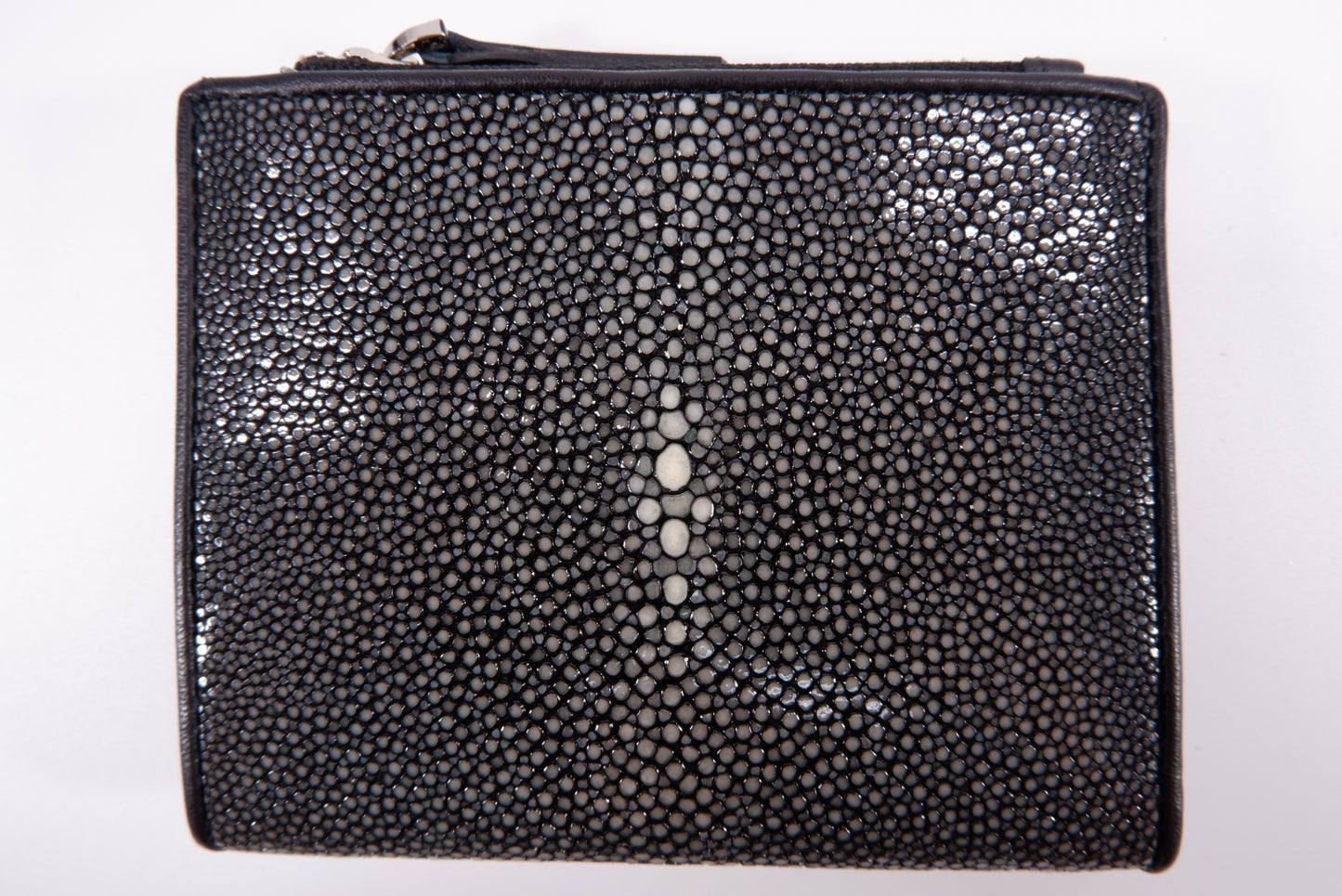 Genuine Polished Stingray Skin Leather Vertical Zip Coins Purse Bifold Wallet