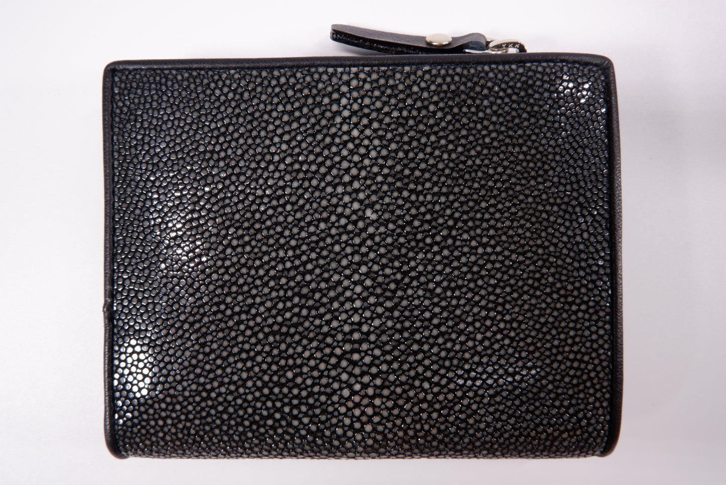 Genuine Polished Stingray Skin Leather Vertical Zip Coins Purse Bifold Wallet