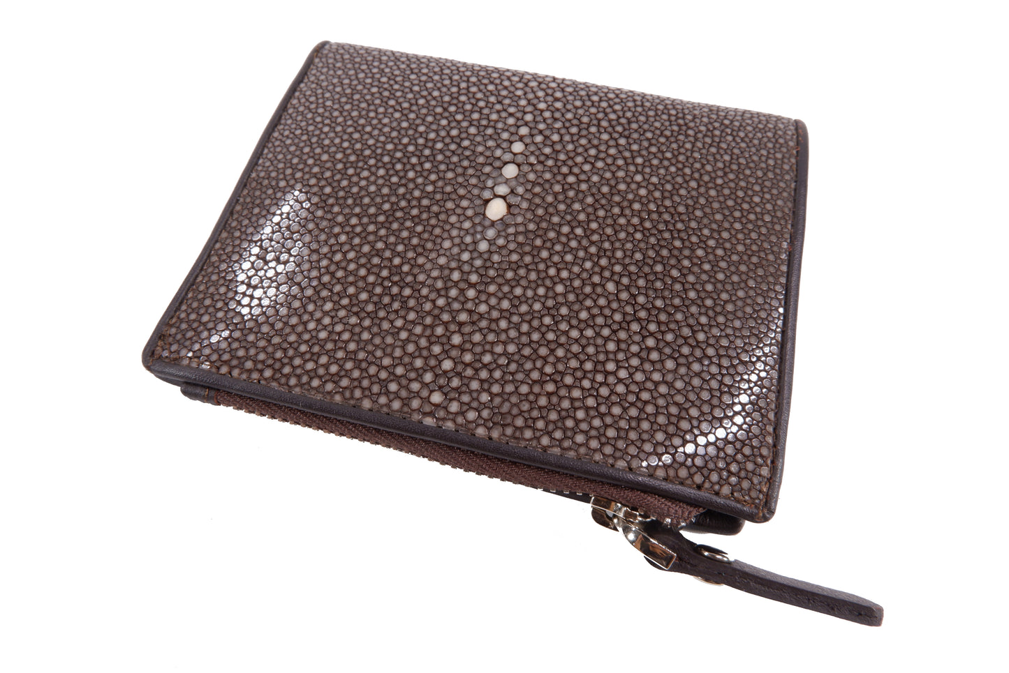 Genuine Polished Stingray Skin Leather Vertical Zip Coins Purse Bifold Wallet