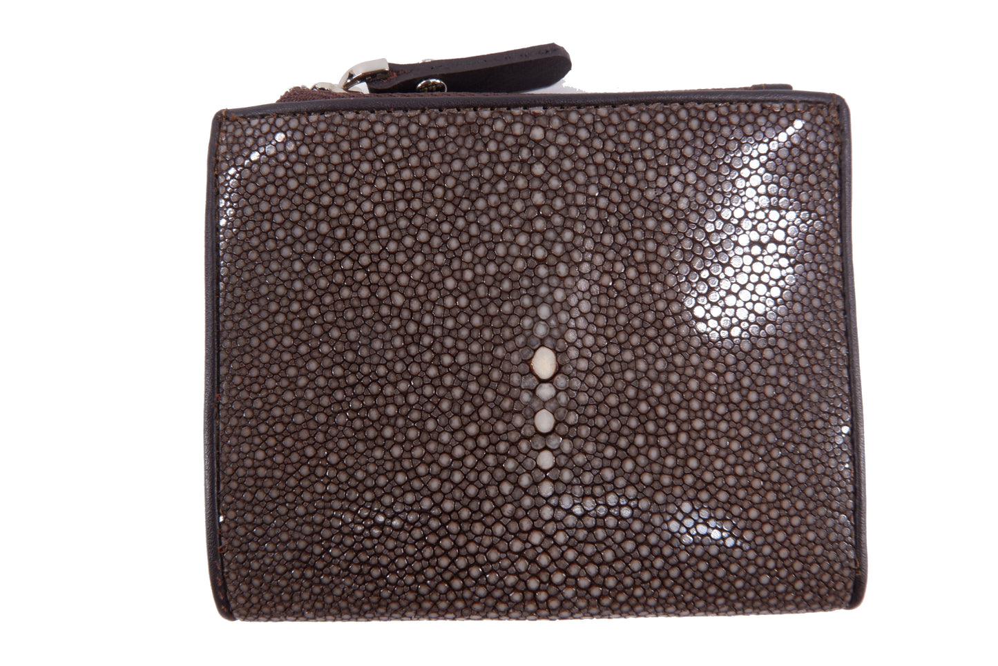 Genuine Polished Stingray Skin Leather Vertical Zip Coins Purse Bifold Wallet