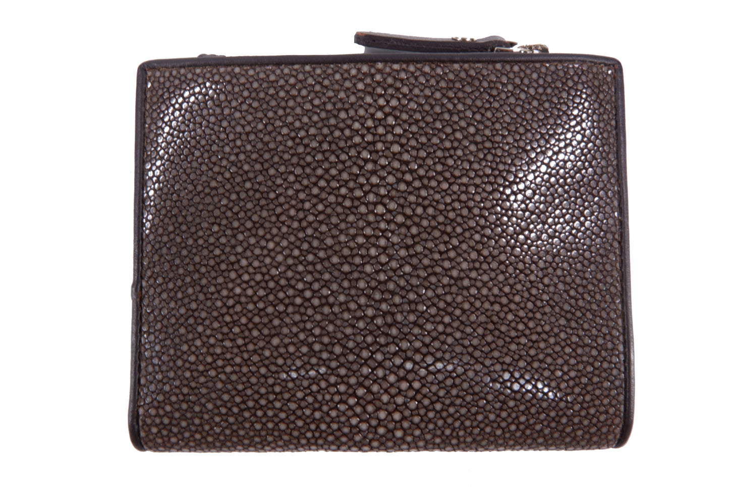 Genuine Polished Stingray Skin Leather Vertical Zip Coins Purse Bifold Wallet