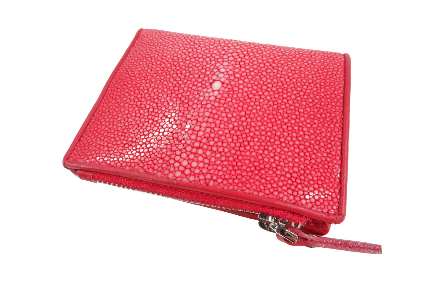 Genuine Polished Stingray Skin Leather Vertical Zip Coins Purse Bifold Wallet