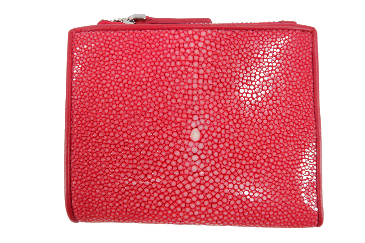 Genuine Polished Stingray Skin Leather Vertical Zip Coins Purse Bifold Wallet