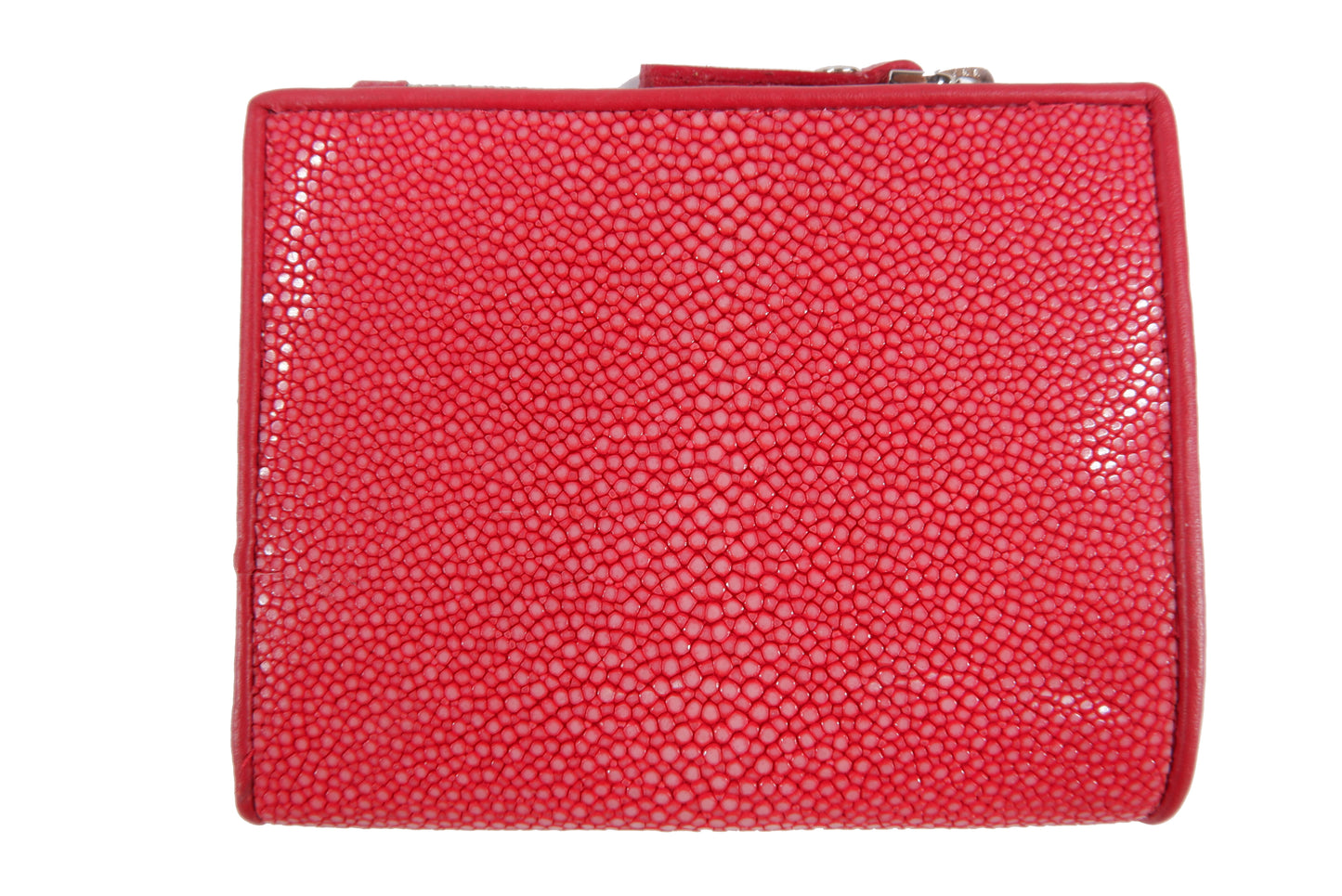 Genuine Polished Stingray Skin Leather Vertical Zip Coins Purse Bifold Wallet