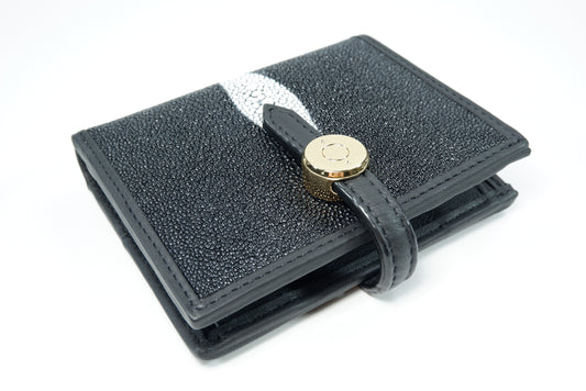 Genuine Stingray Skin Leather Golden Vertical Women's Bifold Wallet