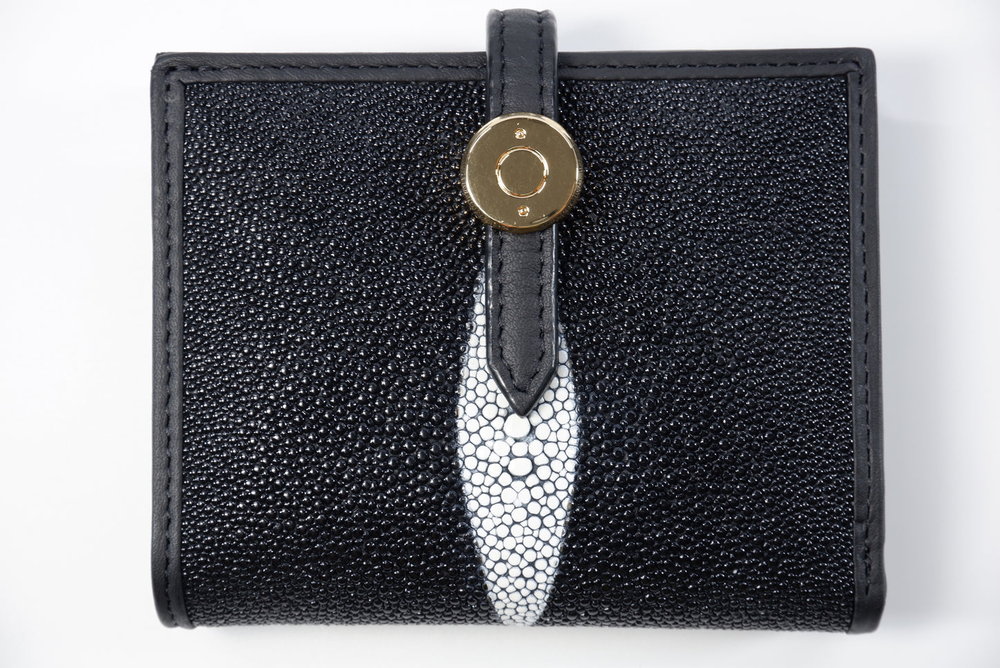 Genuine Stingray Skin Leather Golden Vertical Women's Bifold Wallet