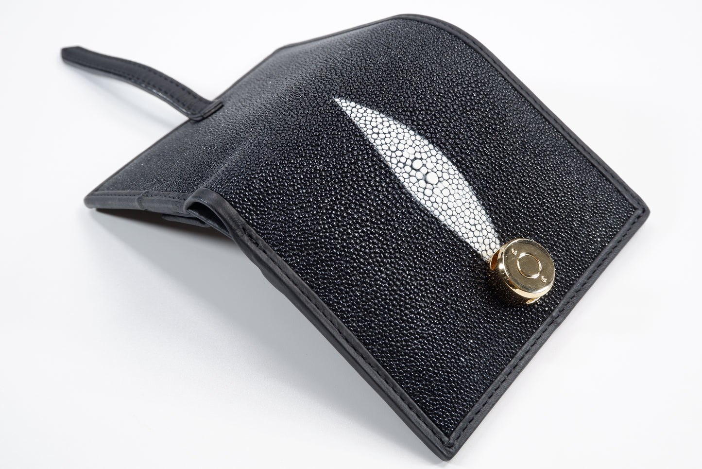 Genuine Stingray Skin Leather Golden Vertical Women's Bifold Wallet