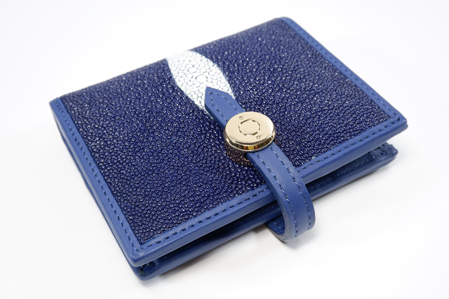 Genuine Stingray Skin Leather Golden Vertical Women's Bifold Wallet