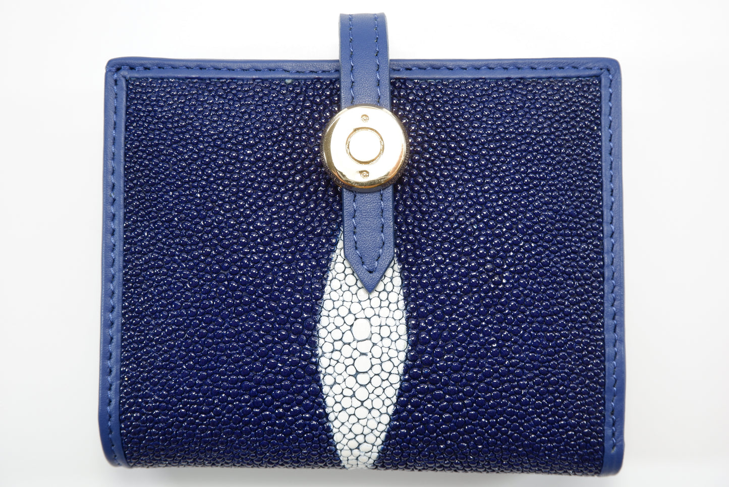 Genuine Stingray Skin Leather Golden Vertical Women's Bifold Wallet