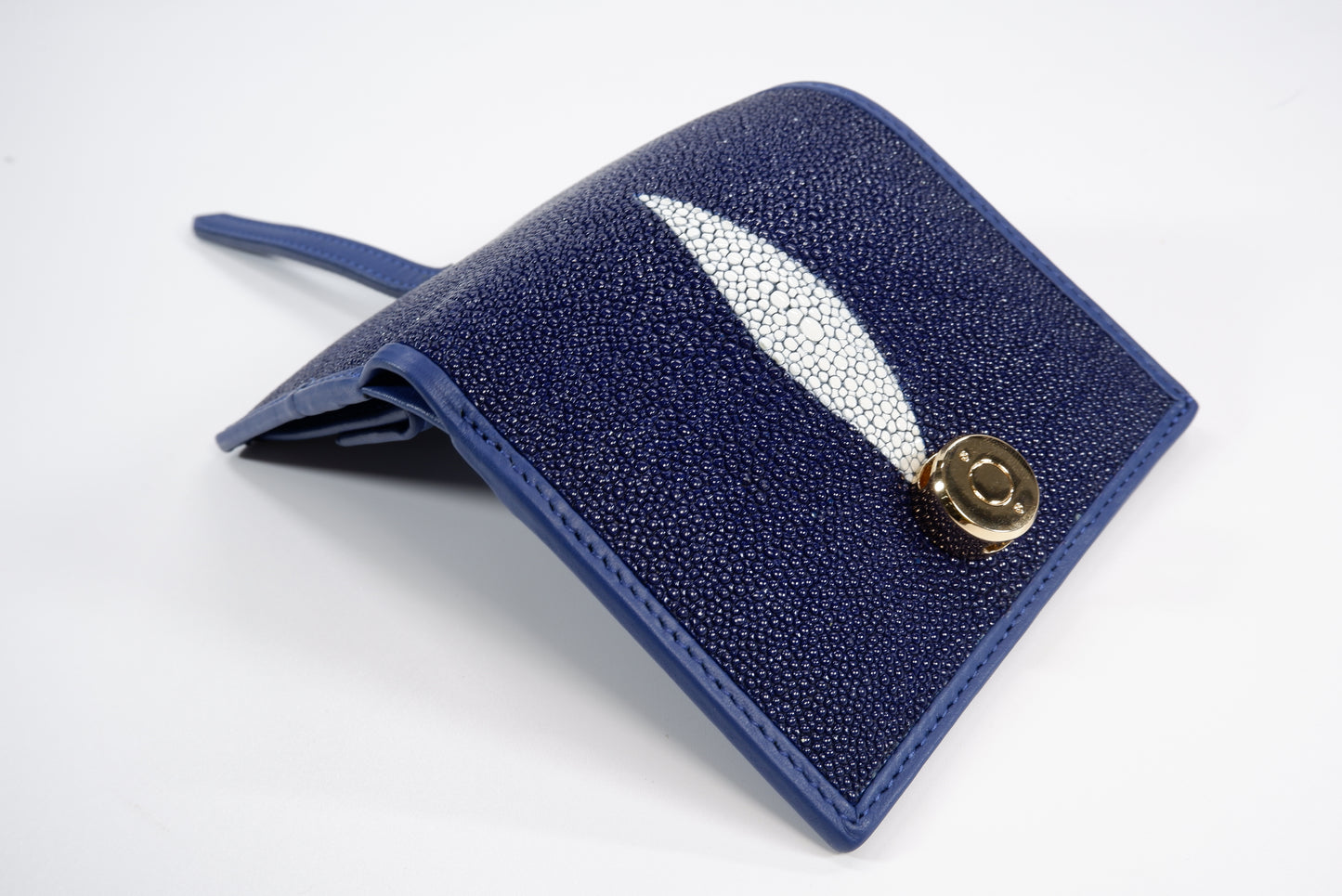 Genuine Stingray Skin Leather Golden Vertical Women's Bifold Wallet
