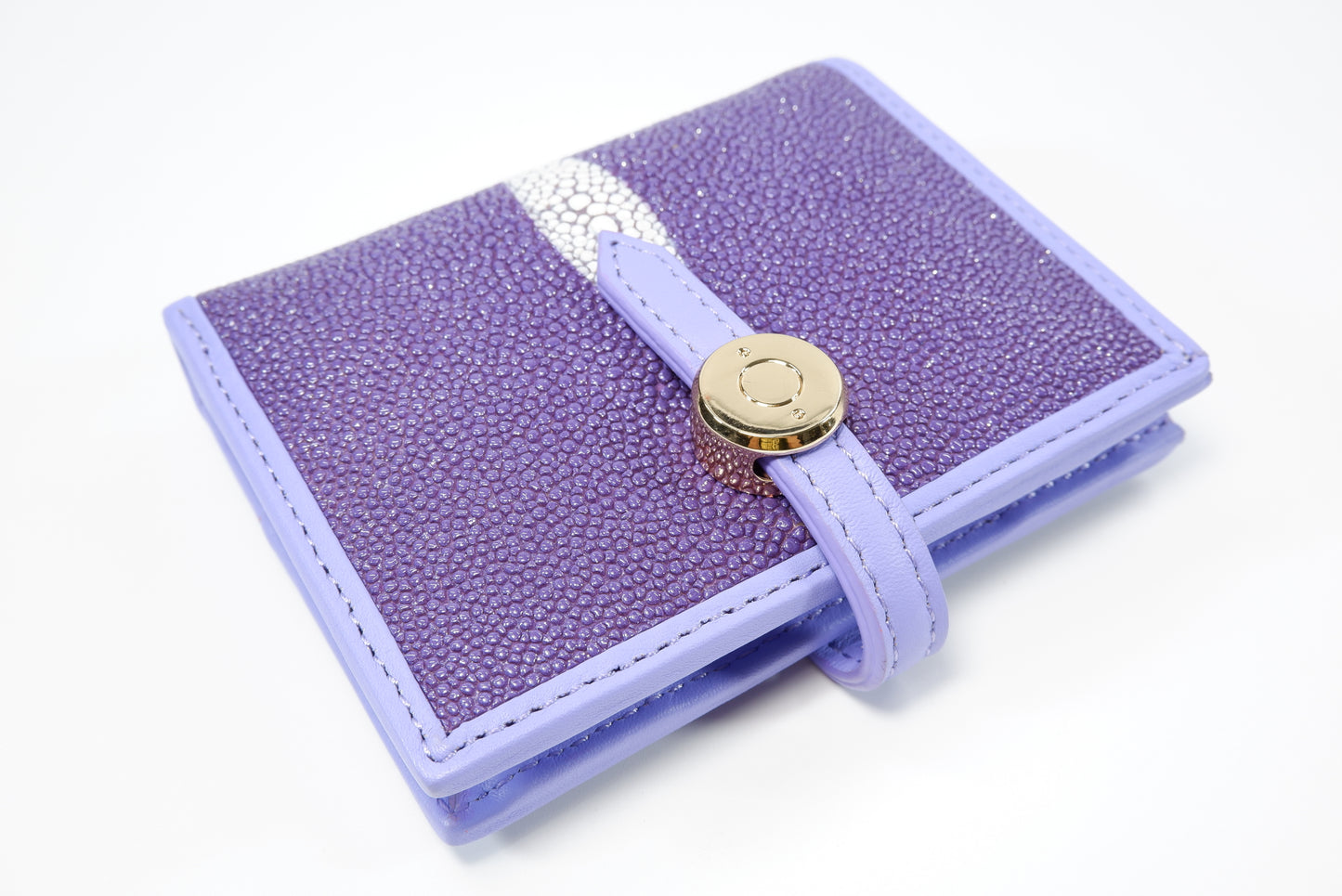 Genuine Stingray Skin Leather Golden Vertical Women's Bifold Wallet