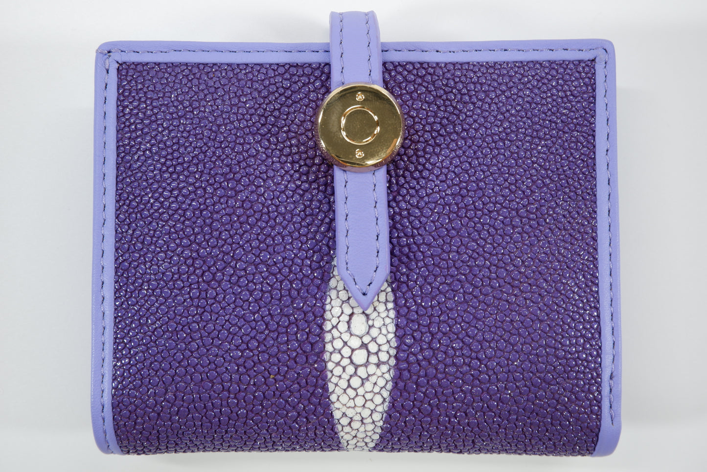 Genuine Stingray Skin Leather Golden Vertical Women's Bifold Wallet