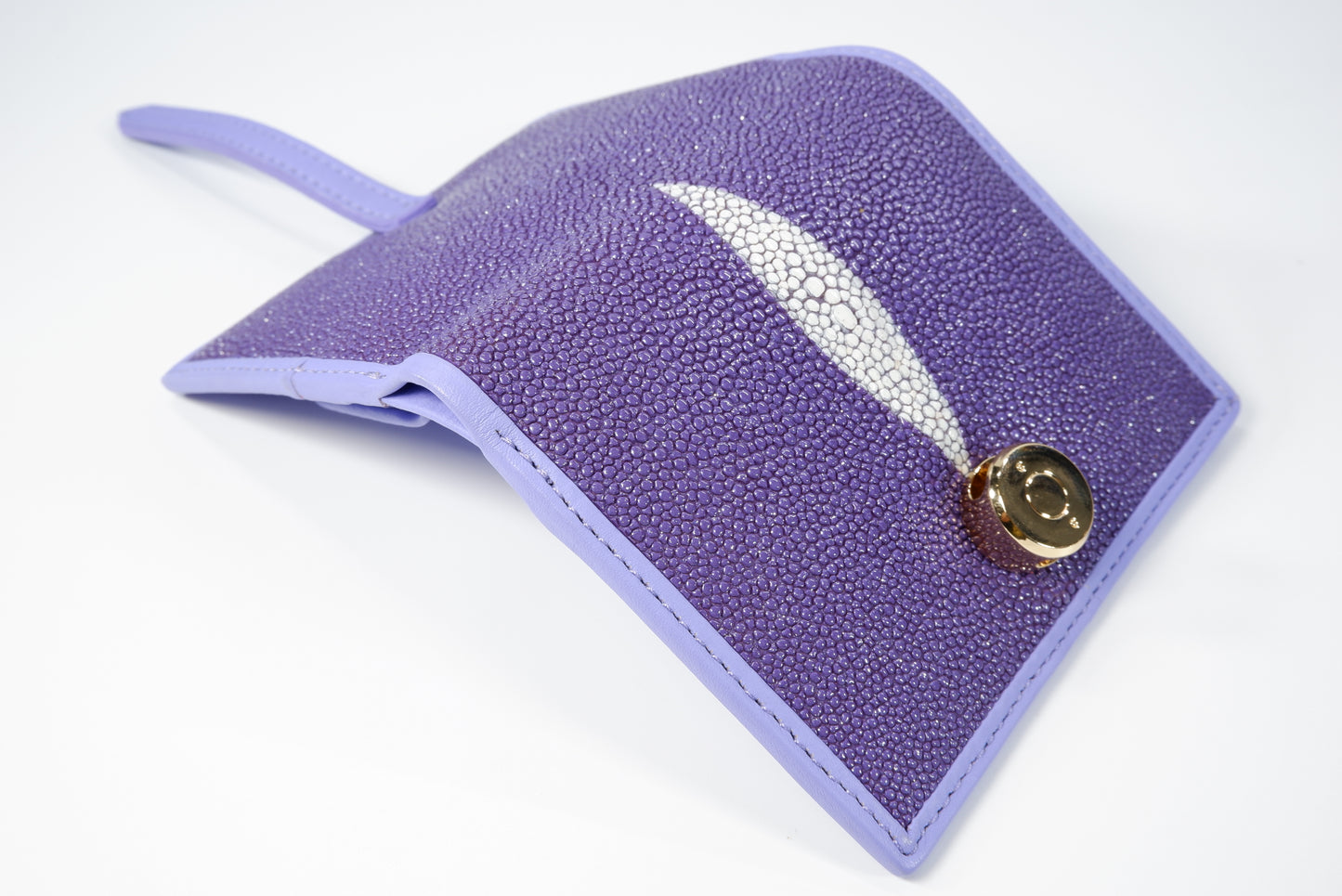 Genuine Stingray Skin Leather Golden Vertical Women's Bifold Wallet