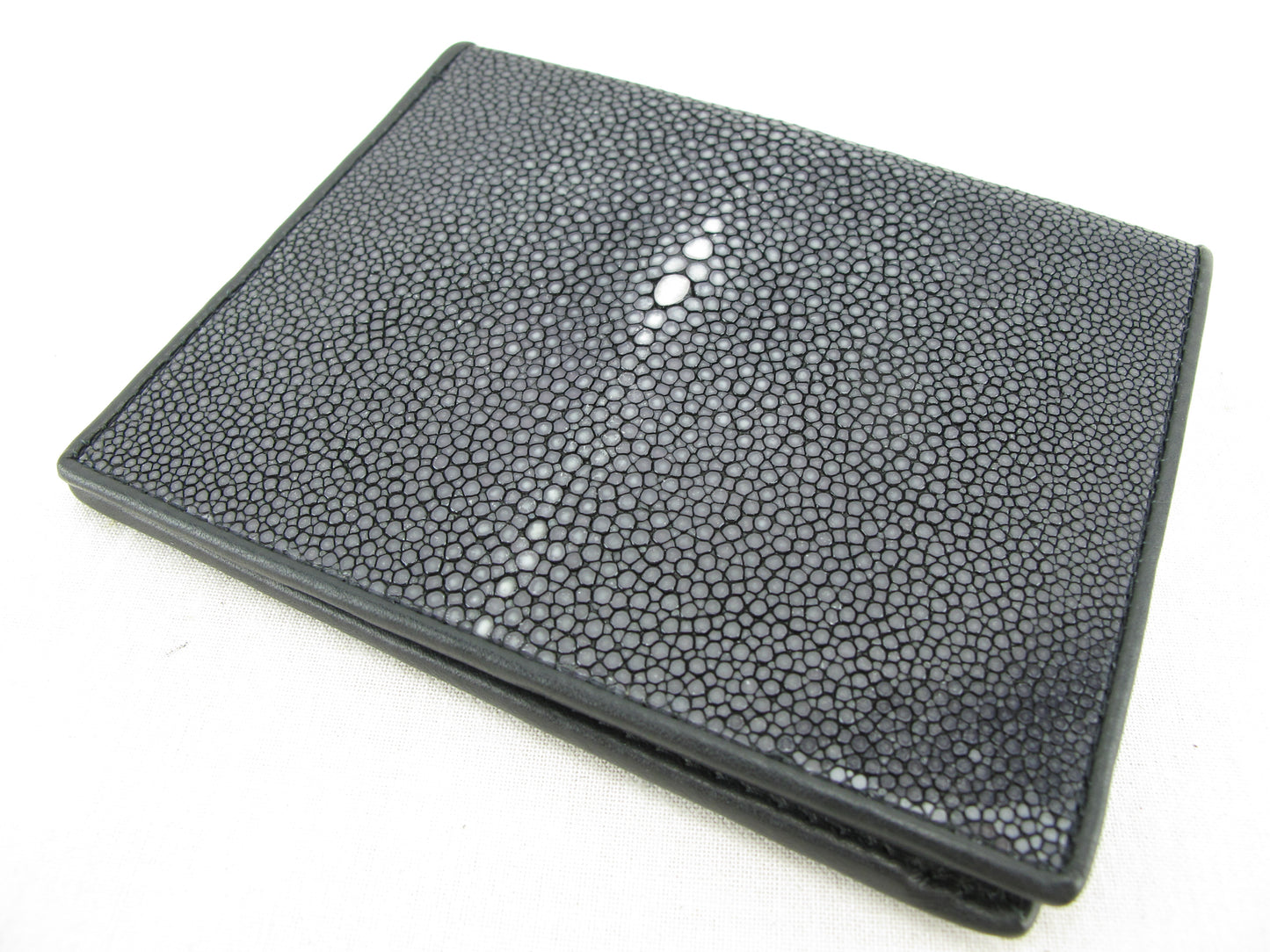 Genuine Polished Stingray Skin Leather Vertical Bifold Wallet