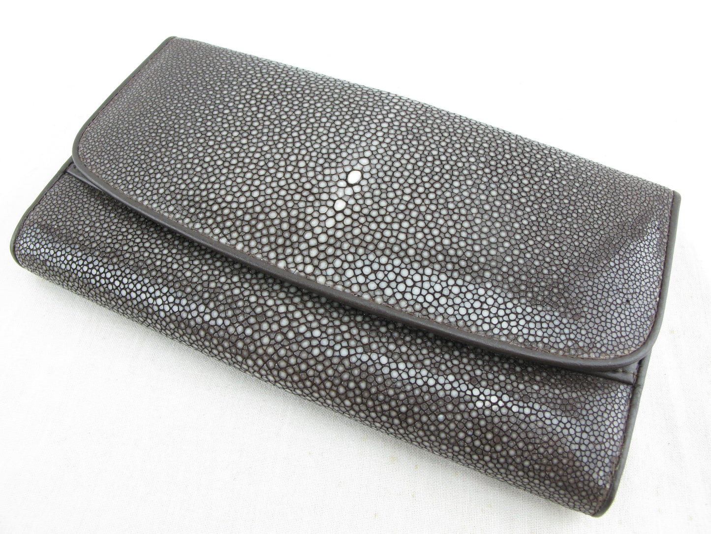 Genuine Polished Stingray Skin Leather Women's Trifold Clutch Wallet Purse
