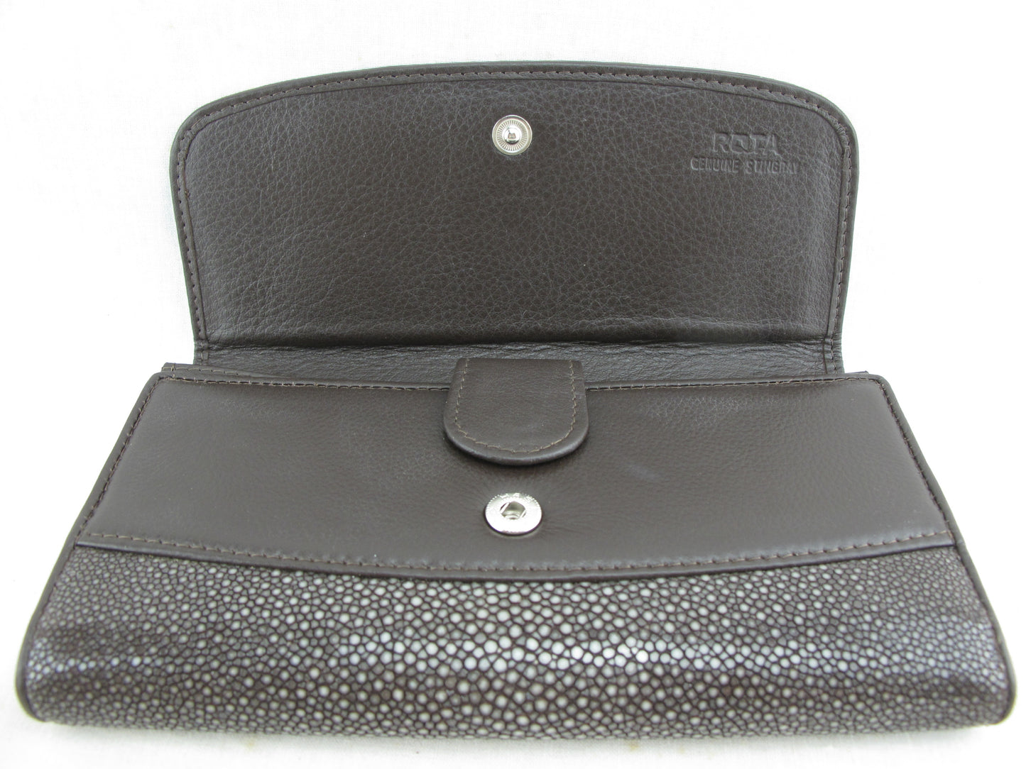 Genuine Polished Stingray Skin Leather Women's Trifold Clutch Wallet Purse